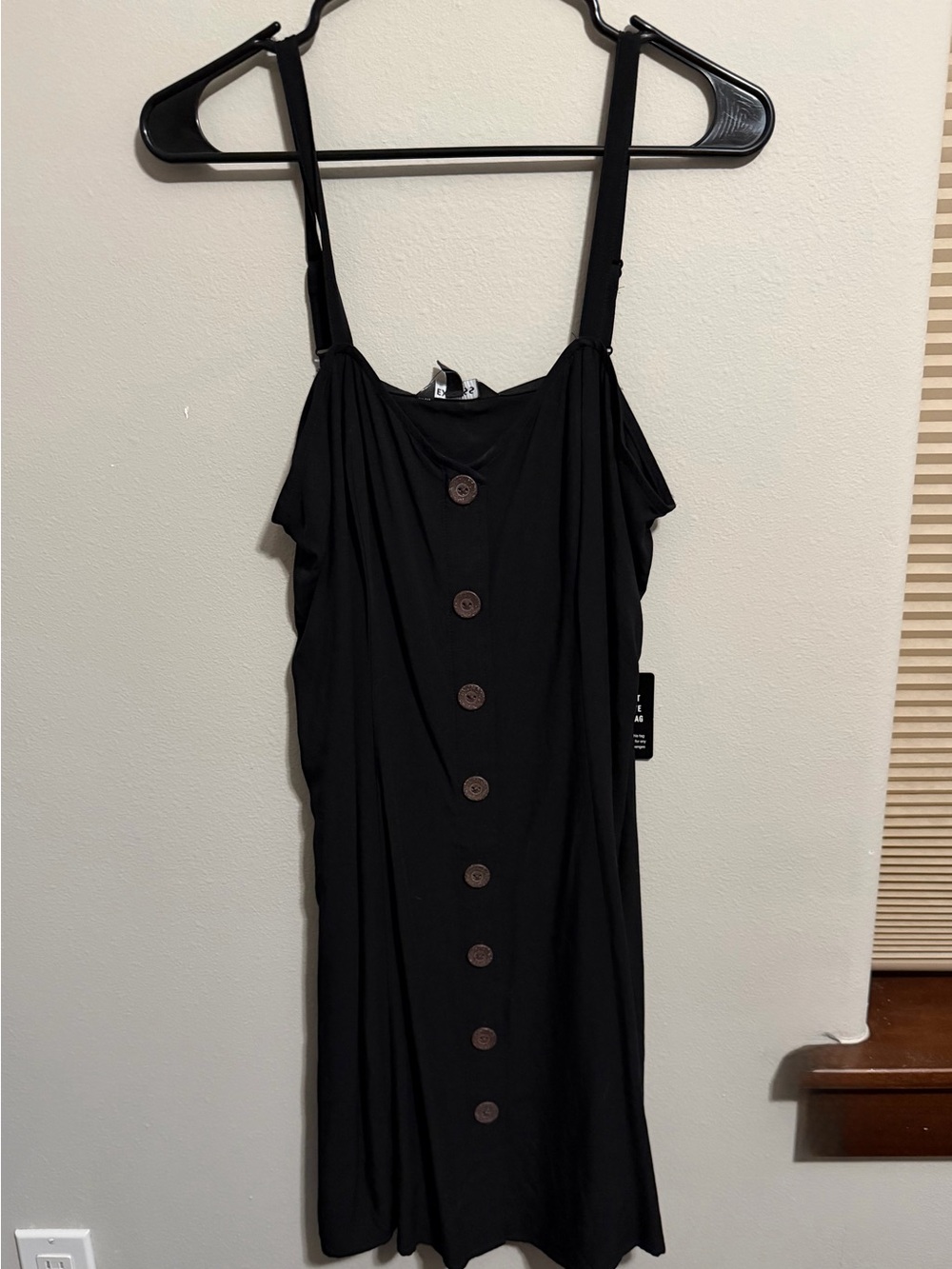 Express Black Mini Dress with Front Buttons and Spaghetti Straps Size M